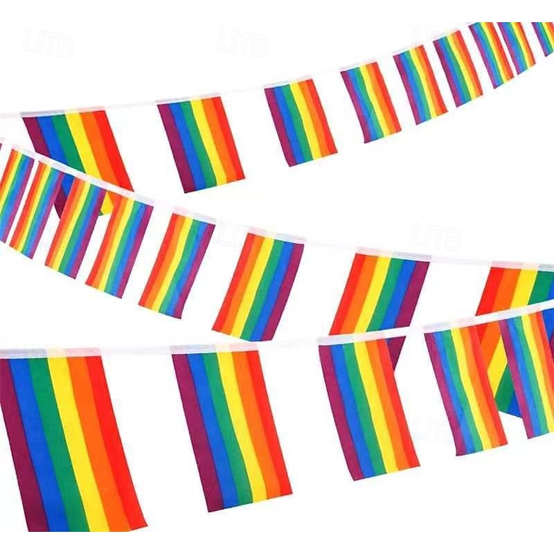 Pride Rainbow Bunting Flags Banner, 14×21cm Polyester Pennant Banner for LGBTQ Gay Party Decoration, Love is Love Pride Month Decor