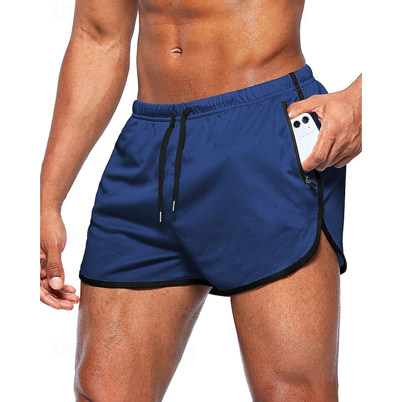 Men's Athletic Shorts Shorts Running Shorts Gym Shorts Sport Daily Quick Dry High Stretch Comfortable Pocket Drawstring Elastic Waist Plain Short Gymnatics Casual Activewear Wine Red Black3