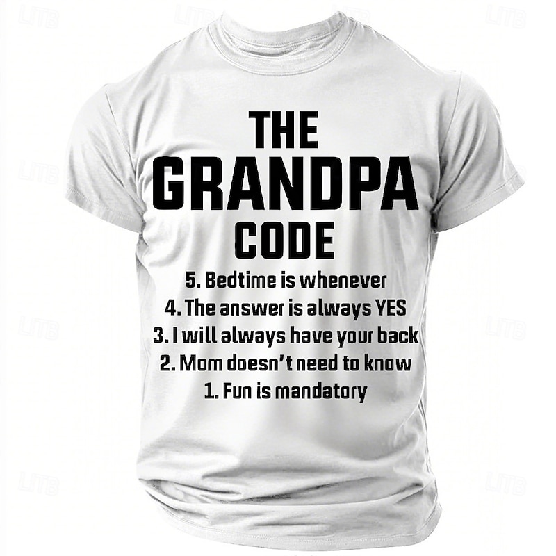 Men's Funny Grandpa Code Short Sleeve Graphic T-Shirt | Grandfather Rules Gift Tee