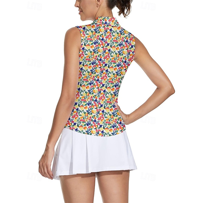 Women's Fruit Tennis Shirt Sleeveless Print UPF50+ Quick Dry Tennis Golf Badminton Zip Collar Tee Tshirt Top Yellow Tennis Clothing3