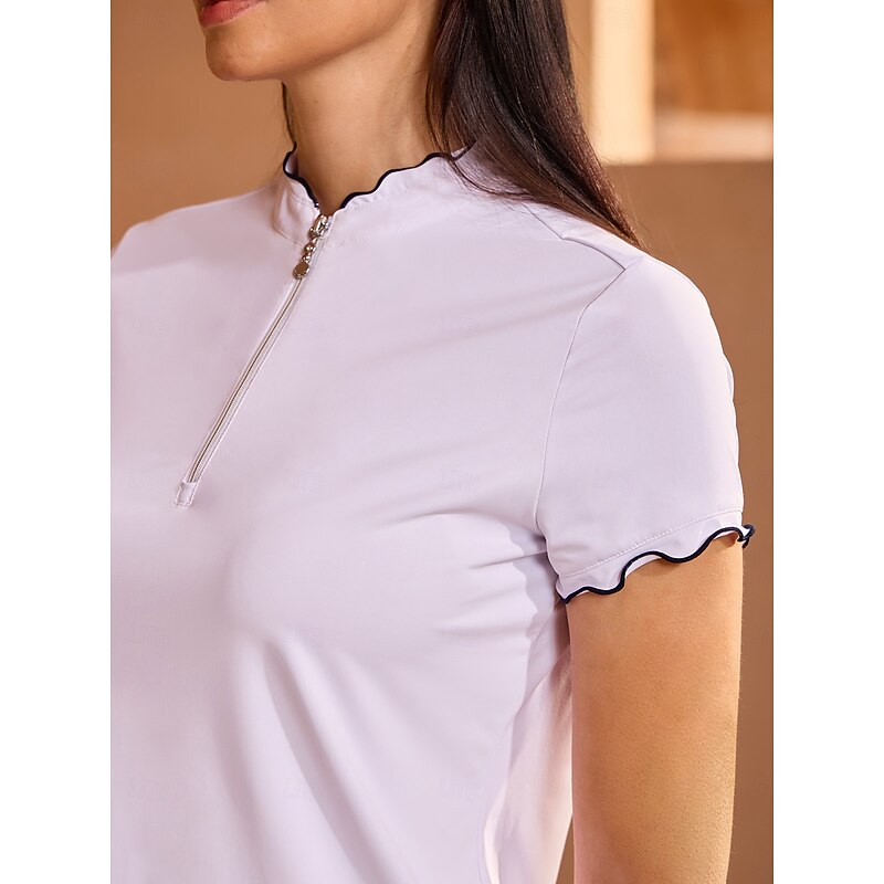 Women's Golf Polo Shirt White+Black Short Sleeve Ladies Golf Attire Clothes Outfits Wear Apparel3