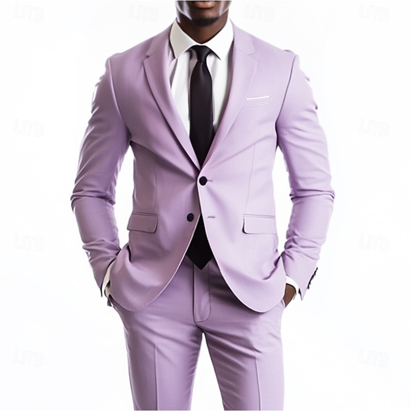 Men's Wedding Business Suits Lilac Purple Summer Fashion Formal Solid Colored Standard Fit 2 Piece Single Breasted Two-buttons2