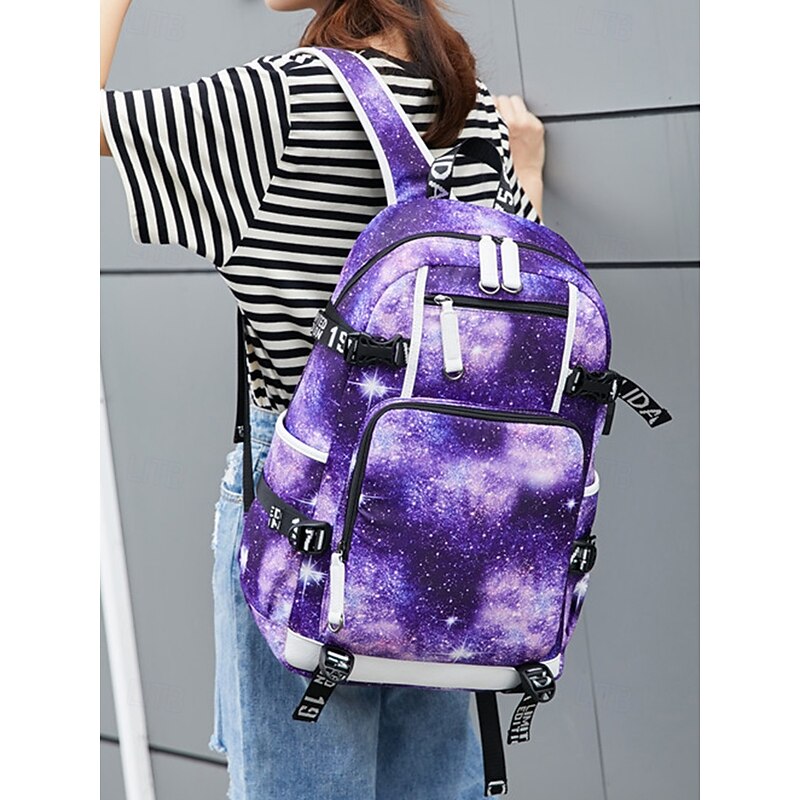 Kids' Galaxy Print Waterproof School Backpack with USB Charging Port – Durable Lightweight Student Bookbag for Boys Girls, Perfect for Daily School, Travel and Outdoor Activities3