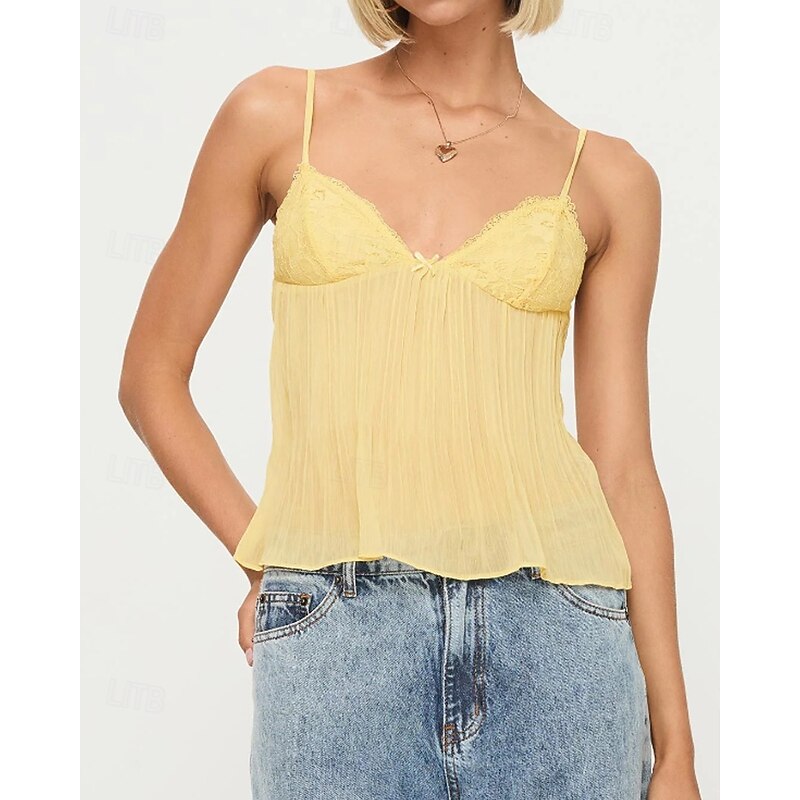 Women's Blouse Camisole Tank Top Plain Modern Casual Sleeveless Strap Regular Tops Daily Holiday Going out Lace Black White Yellow Pink Light Blue Summer3