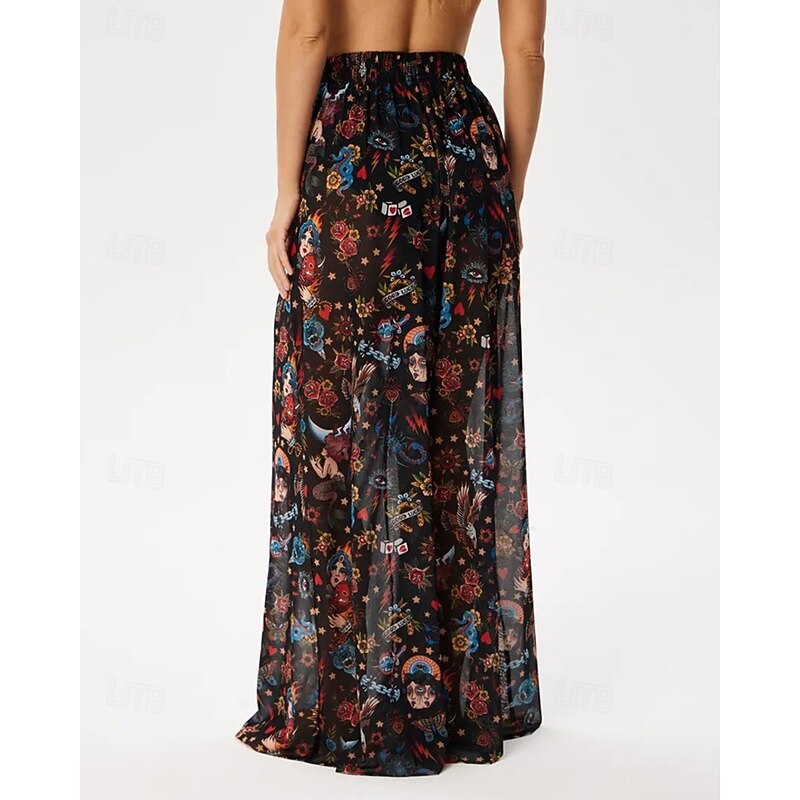 Women's Slacks Palazzo Pants Fashion Streetwear Full Length Natural Flower Pocket Elastic Waist Comfy Comfortable Micro-elastic Vacation Street Pink Orange Brown Summer Regular Fit4