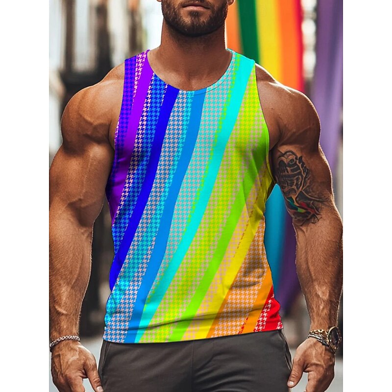 LGBTQ Halloween Tank Top Pride Casual Rainbow Striped Adults' Men's Carnival Club Pride Parade Pride Month Easy Halloween Costumes Dress Up3