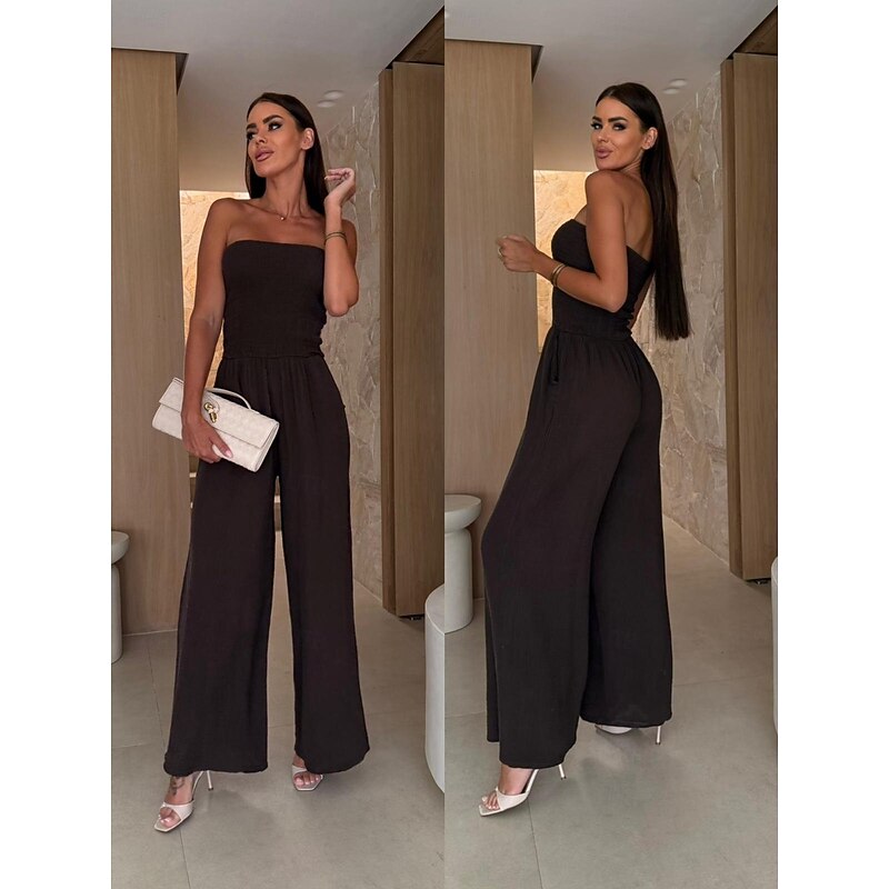 Women's Jumpsuit Ordinary Solid Color Sleeveless Sleeveless Wide Leg Strapless Backless Pocket Daily Regular Fit Black White Green Summer3