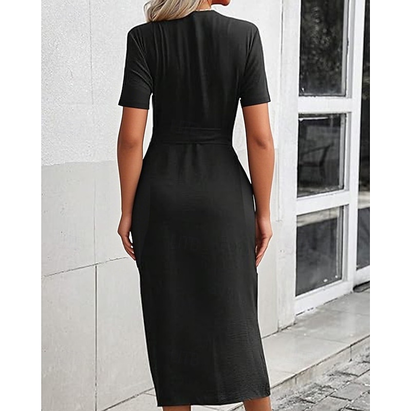 Women's Midi Dress Shirt Dress Fashion Modern Vacation Going out Weekend Regular Fit Plain Short Sleeve Shirt Collar Black Pink Blue Khaki Summer4