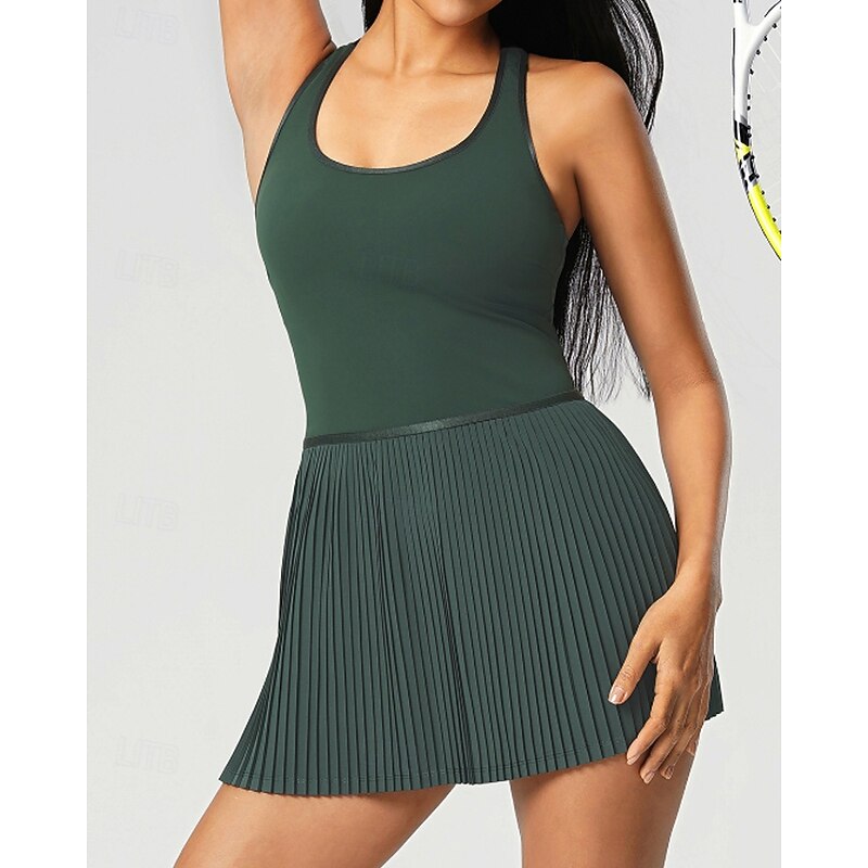 Women's Solid Colored Tennis Dress Sports Dress Sleeveless Pleated Breathable Tennis Golf Pickleball U Neck Racerback Black White Pink Tennis Clothing4