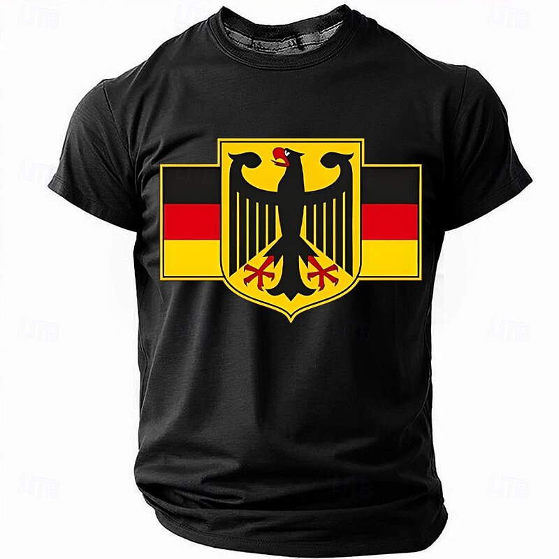Men's German Flag Eagle T-Shirt - Patriotic Deutschland Short Sleeve Graphic Tee in Red