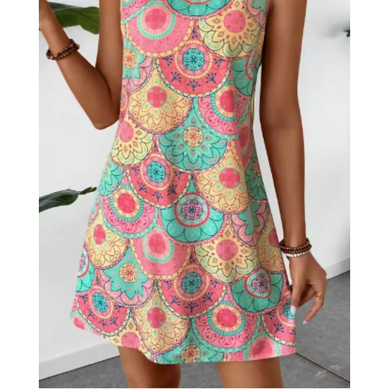 Women's Mini Dress Floral Dress Boho Dress Fashion Classic Outdoor Vacation Daily Regular Fit Flower Sleeveless Crew Neck Pink Red Summer4