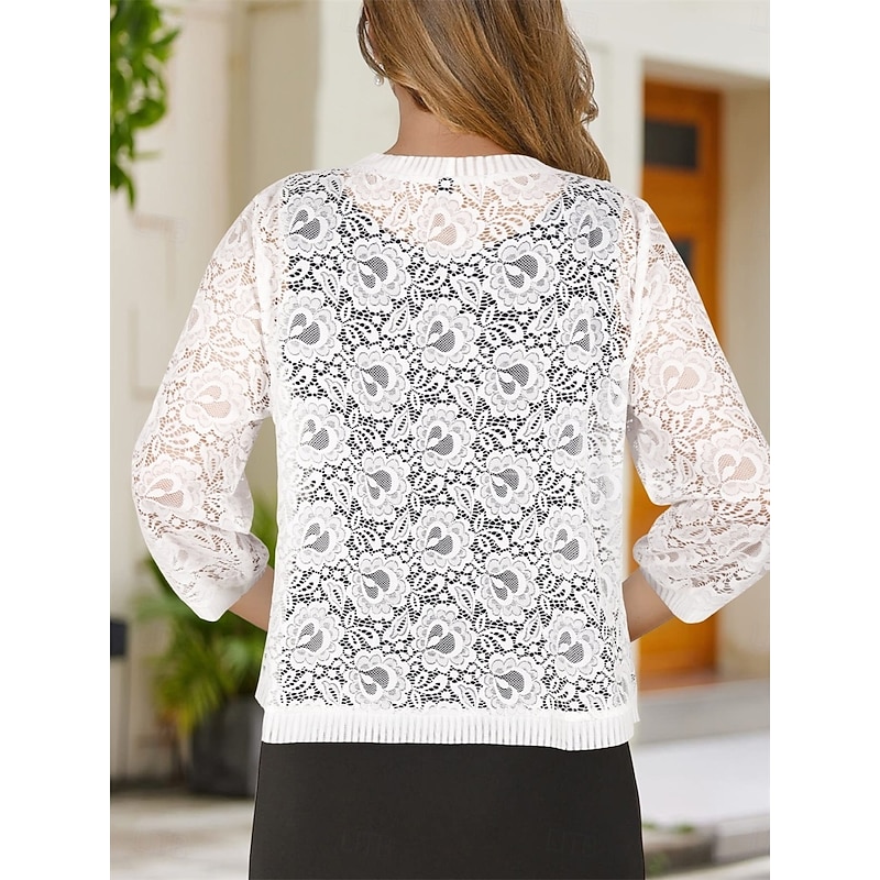 Women's Wrap Elegant Sun Protection Long Sleeve Lace Wedding Wraps With Pure Color For Wedding Summer2