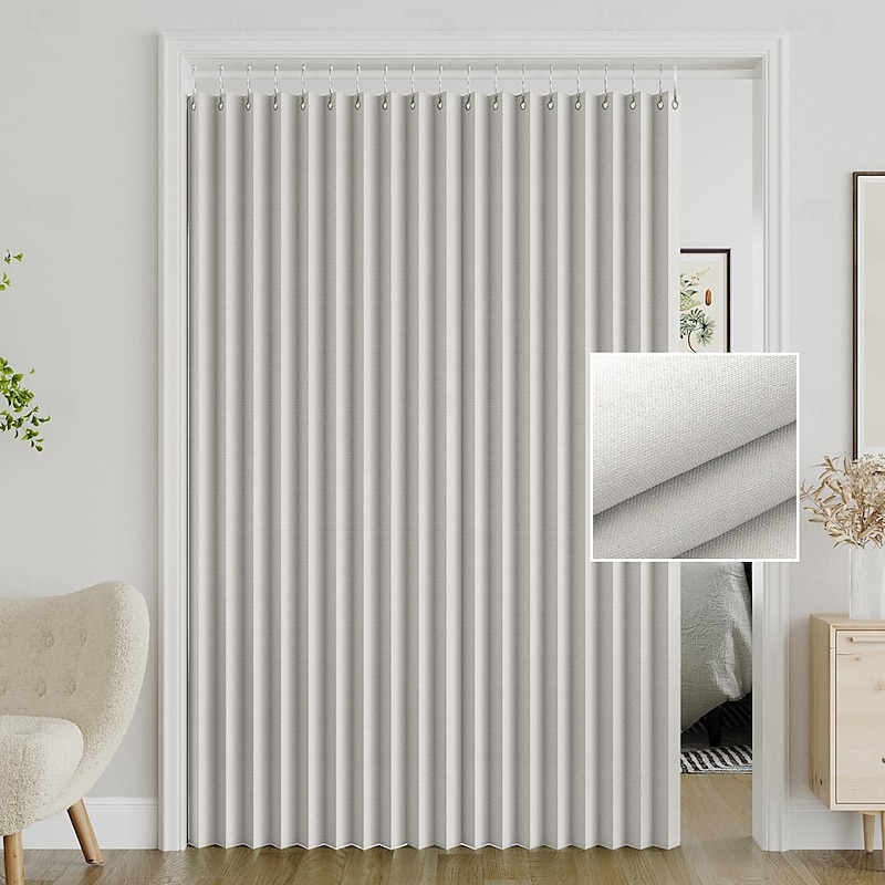 1 Linen Textured Magnetic Folding Room Divider Curtain, Blackout Curtain Closet Door Curtain Invisible for Bedroom Room Living Room No Puching or Tools