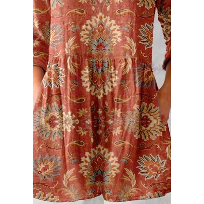 Women's Shirt Blouse Floral Bohemia Daily Retro Vintage Long Sleeve V Neck Regular Tops Daily Print Wine Fuchsia Green Summer Spring3