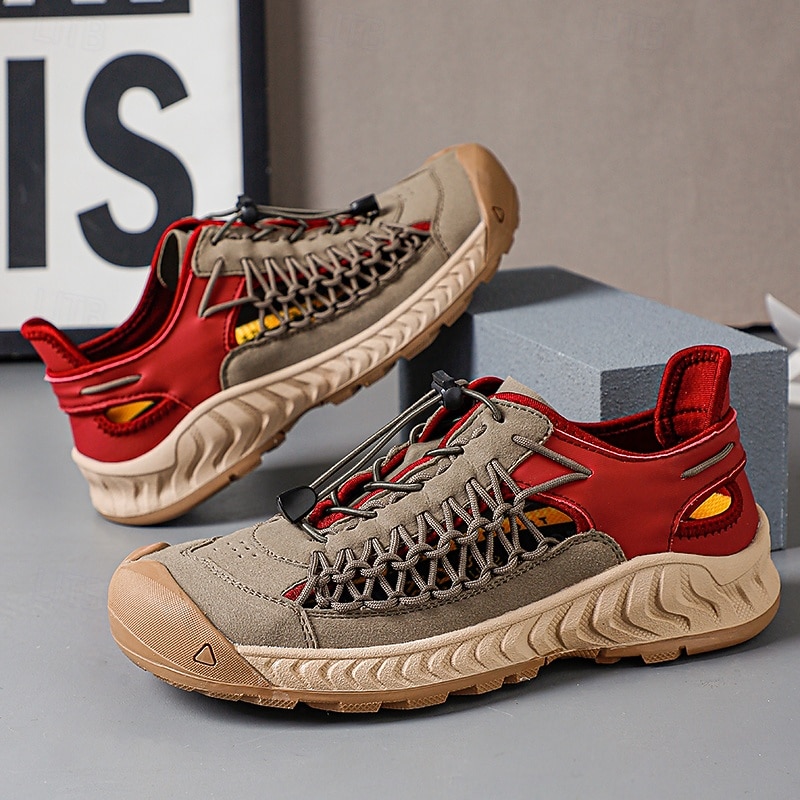 Men's Sneakers Red and Beige Sports Shoes with Durable Lacing System and Comfortable Fit for Running Hiking and Adventure3