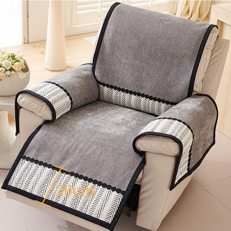 1Set/4Pieces Recliner Chair Cover Solid Color Geometric Jacquard Jacquard Polar Fleece Slipcovers3