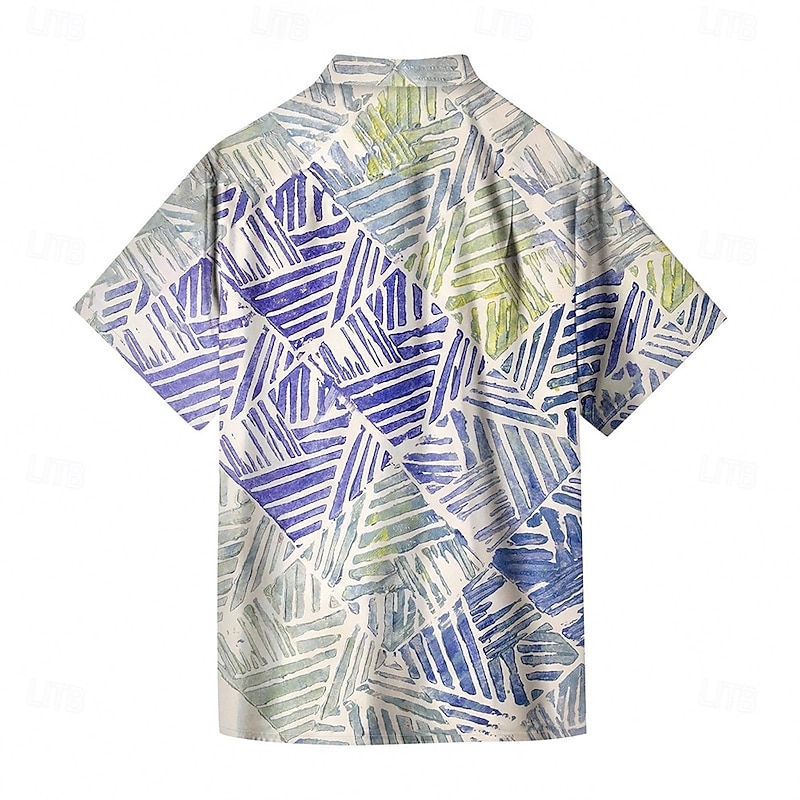Men's Geometric Color Block Grid / Plaid Shirt Summer Shirt Button Up Shirt Short Sleeve Fashion Casual Outdoor Vacation Dailywear Summer Spring Turndown 3D Print Collared Shirts Purple2