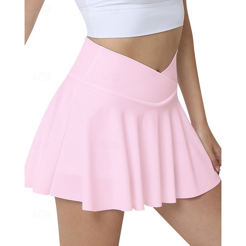 Women's Solid Colored Tennis Skirts with Shorts Ruched Moisture Wicking Breathable Tennis Golf Pickleball Black White Pink Tennis Clothing
