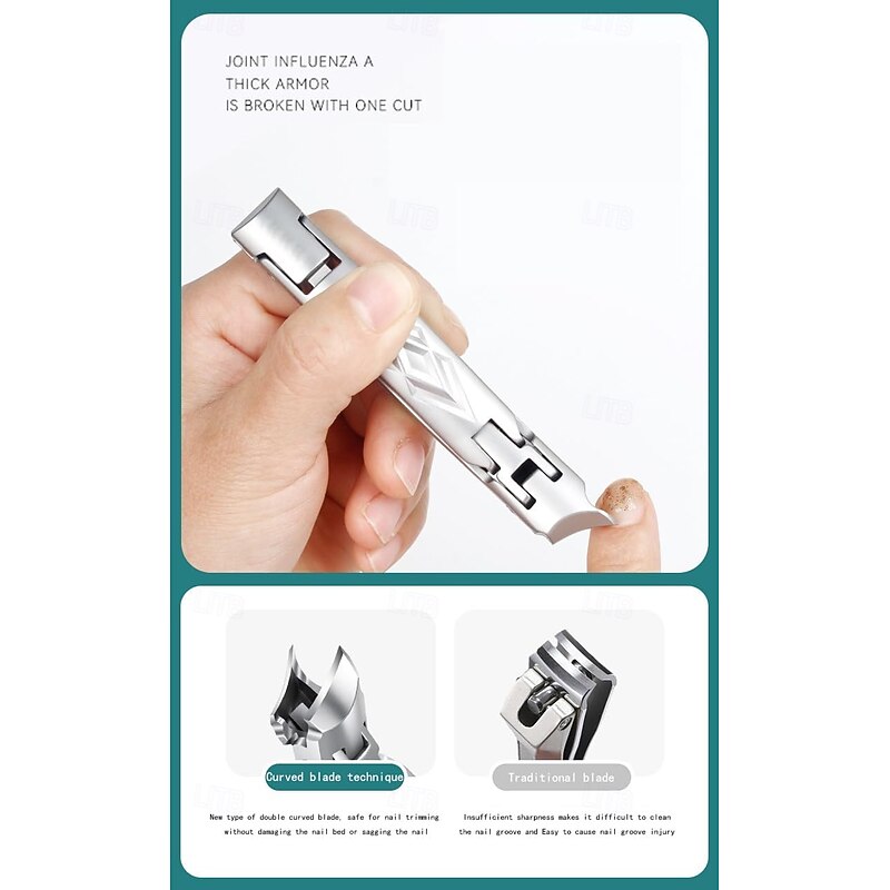 Nail Clippers,Wide Jaw Opening Anti-Splash Slanted Thickening Stainless Steel Toenail Clippers with Oblique Curved Blade, Portable Folding Dual-Use Nail Trimmer for Grooming3