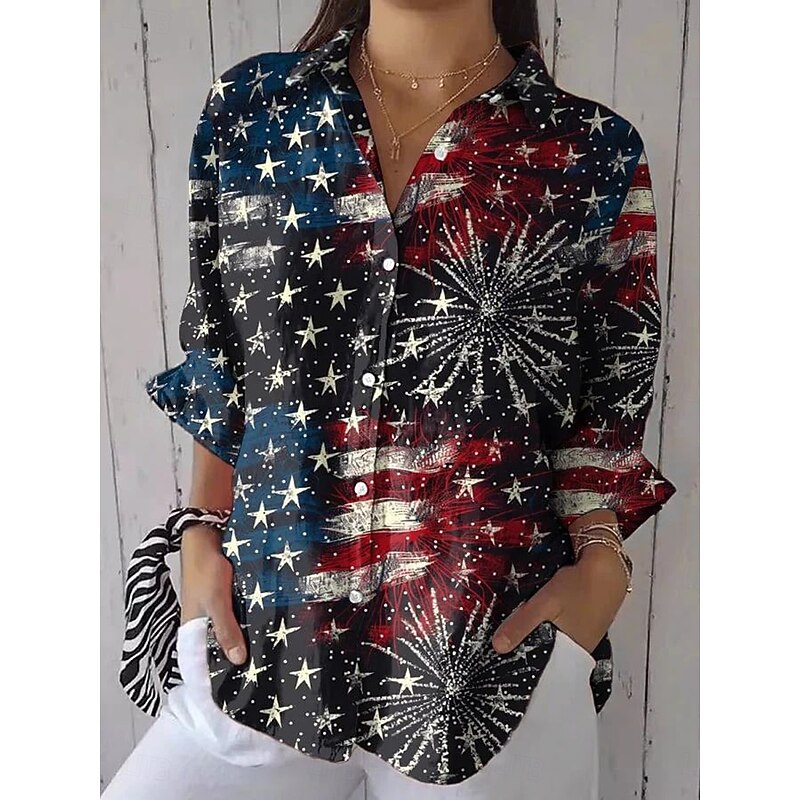Women's Patriotic Shirt Graphic Flag Casual Regular Tops Work Daily s Print Black Red Sky Blue Spring Fall