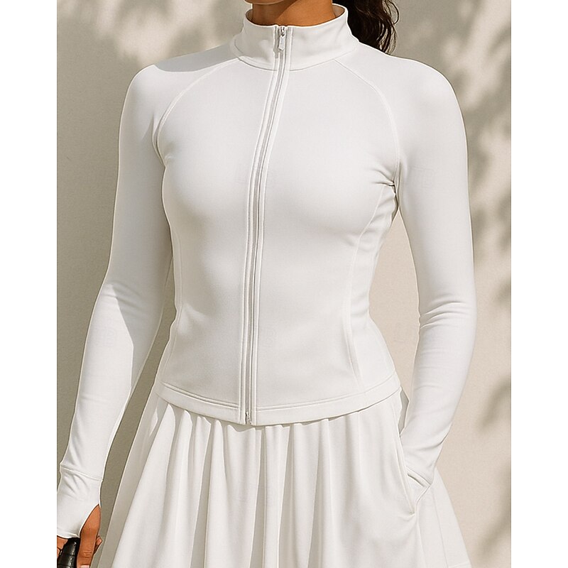 Women's Solid Colored Tennis Skirts with Shorts Tennis Sports Jacket Long Sleeve Zipper Pocket Quick Dry Breathable Tennis Pickleball Running Standing Collar Top Black White Pink Spandex Tennis3