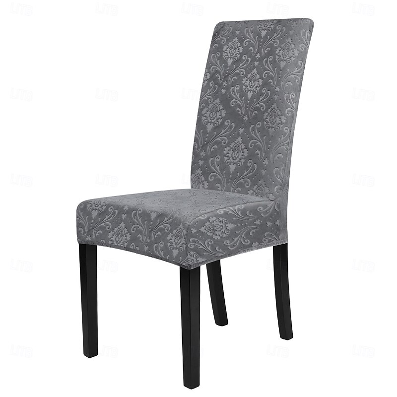 Stretch Jacquard Damask Floral Dining Chair Cover, Form Fit, Polyester/Spandex, Machine Washable2