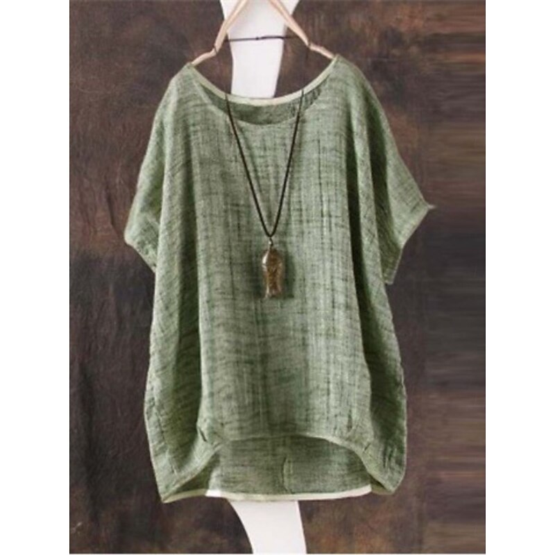 Women's Shirt Solid Color Basic Casual Short Sleeve Crew Neck Regular Tops Daily Red Green Khaki Summer3