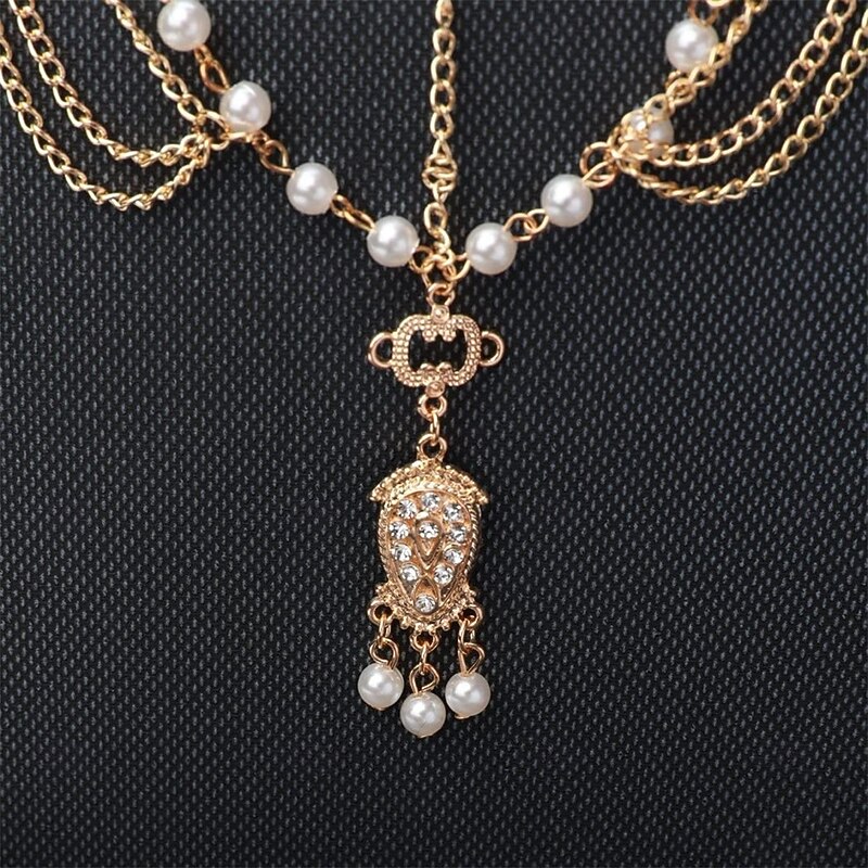 Boho Pearl Hair Chain Gold Tassel Headpiece Gypsy Festival Wedding Hair Accessories for Women3