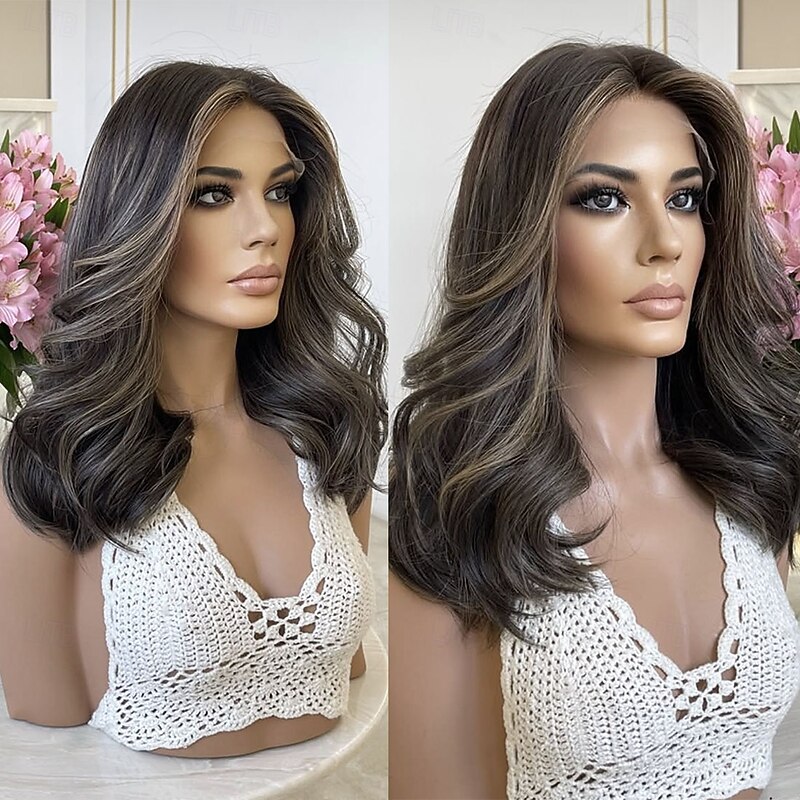 Remy Human Hair 5x5 Closure 13x4 Lace Front Wig Middle Part Brazilian Hair Wavy Multi-color Wig 130% 150% Density Highlighted / Balayage Hair Natural Hairline 100% Virgin Glueless Pre-Plucked For2