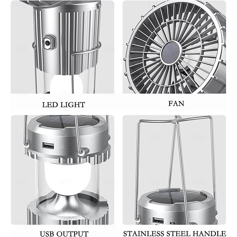 Camping Lantern with Fan, Flashlight Lantern Collapsible-USB Rechargeable, Solar & Battery Powered Camping Lampp for Picnic, Barbecue, Fishing, Travel Rechargeable Emergency Light4