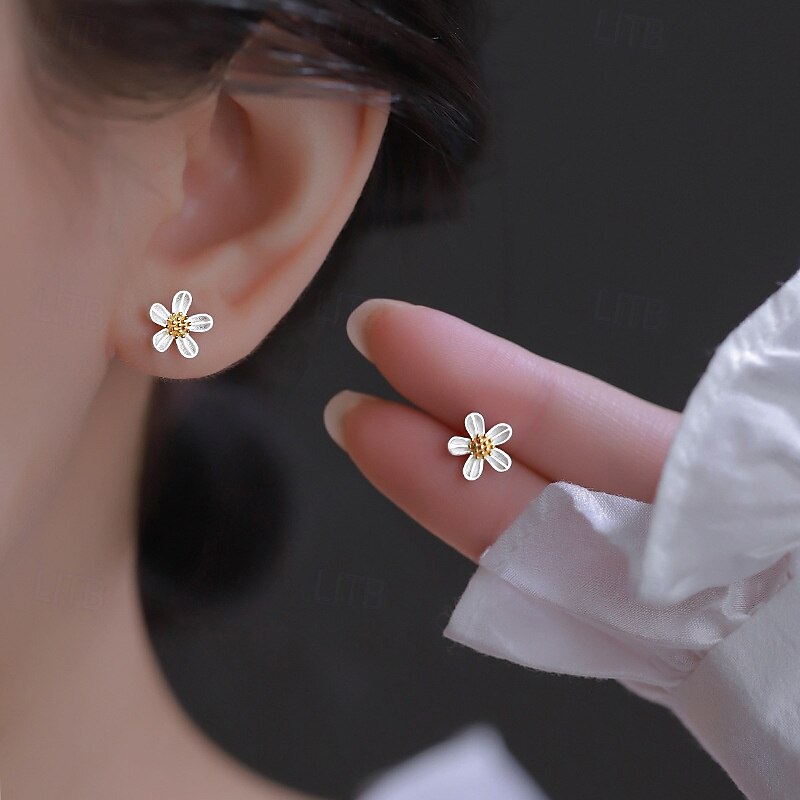 Flower Stud Earrings for Women, Elegant Dainty Earrings with Small Luxury Design, Romantic Jewelry Gift for Mom Wife Girlfriend on Mother's Day, Valentine's Day, Birthday, Christmas