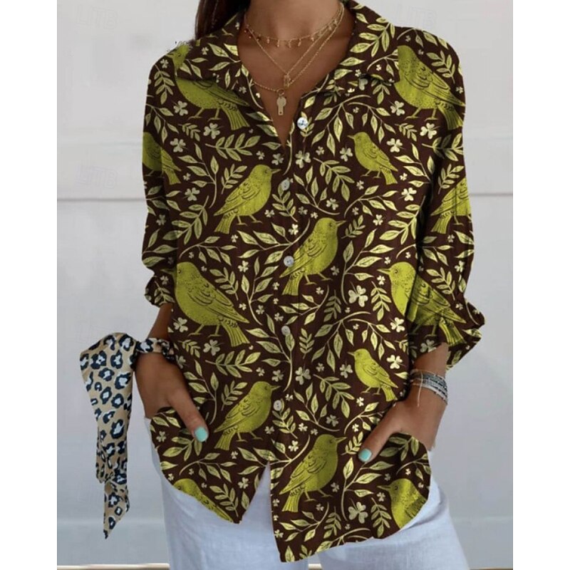 Women's Shirt Boho Shirt Blouse Flower Modern Boho Long Sleeve Shirt Collar Regular Tops Daily Holiday Print Light Green Pink Blue Orange Green Summer4