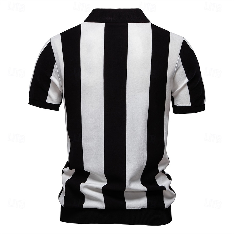 Men's Polo Knit Polo Sweater Formal Work Turndown Short Sleeve Comfortable Old Money Style Striped Vertical Stripes Stripe-Trim Stripe Spring Black Yellow Navy Blue Polo4