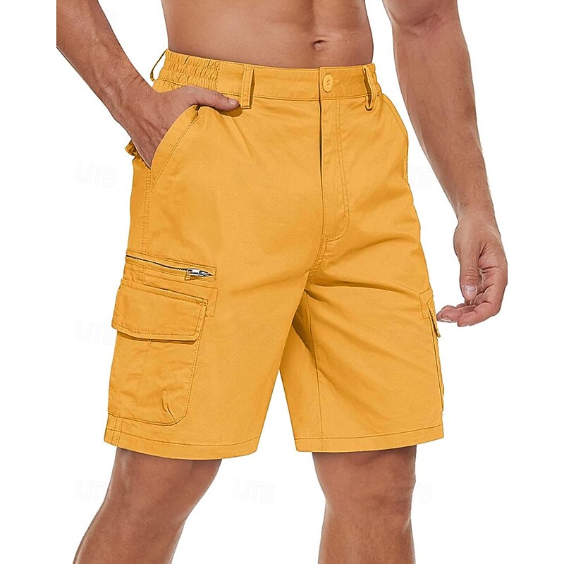 Men's Cargo Shorts Shorts Summer Shorts Elastic Waist Multi Pocket Flap Pocket Plain Comfort Wearable Knee Length Outdoor Sport Daily Fashion Casual Black Yellow