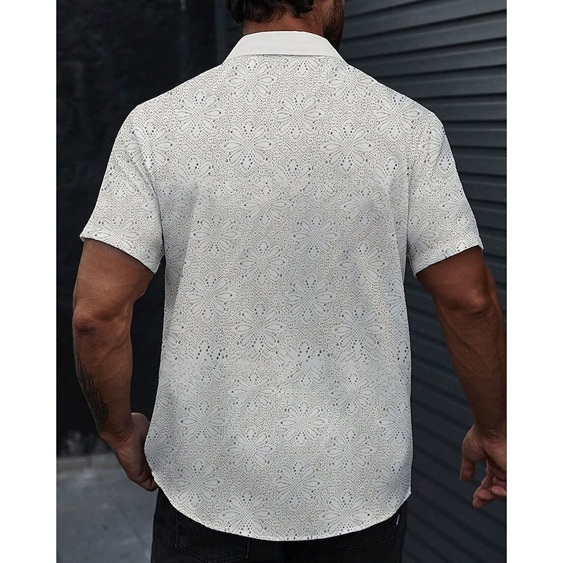 Men's Shirt Summer Shirt Casual Shirt Beach Shirt Button Up Shirt White Short Sleeve Plain Lapel Vacation Hawaiian Hollow Out Clothing Apparel Polyester Fashion Casual Comfortable2