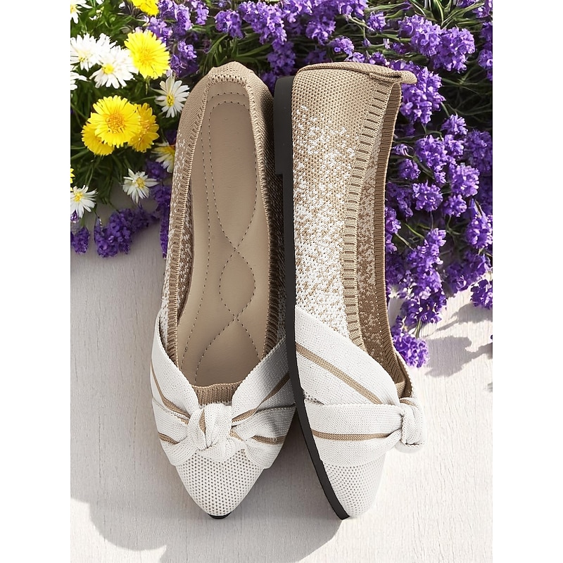 Women's Flyknit Knot Slip-On Flats- Soft Knit Upper with Stylish Stripes and Durable Sole, Perfect for Comfortable and Casual Activities4