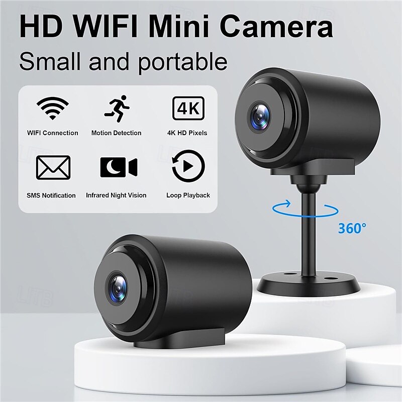 4K Baby Monitor WiFi Mini Security Camera – Wireless Indoor Night Vision Surveillance with App Control & SD Card Storage
