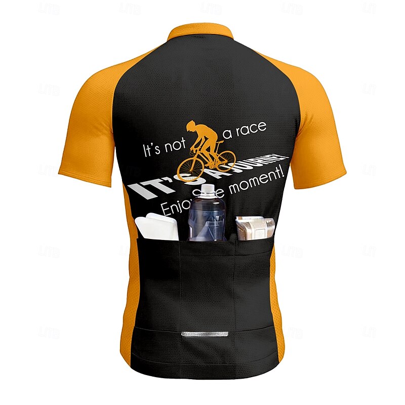 Men's Cycling Jersey Graphic Color Block Letter & Number Short Sleeve Bike Tee Tshirt Top with 3 Rear Pockets UV Resistant Quick Dry Front Zipper Reflective Strips Sports Orange Clothing Apparel2