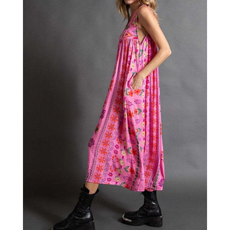 Women's Normal Jumpsuit Streetwear Floral Sleeveless V Neck Pocket Print Daily Holiday Regular Fit Pink Blue Purple Summer4
