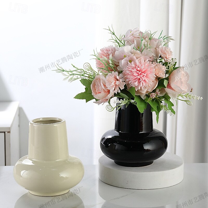 Niche Round Bellied Ceramic Vase, Minimalist Hydroponic Flower Planter, High Aesthetic Countertop Decoration for Sample Rooms2