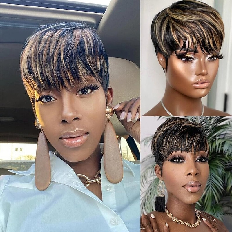 Short Bob Wigs for Black Women Synthetic Wig Pixie Cut Wig with Bangs2