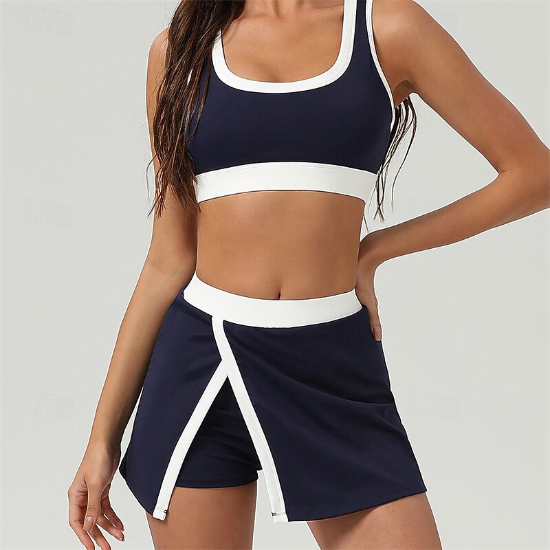 Women's Patchwork Tennis Skirts Tennis Skirts with Shorts Contrast Binding Split Quick Dry Breathable Tennis Golf Pickleball Black Red Dark Blue Tennis Clothing2