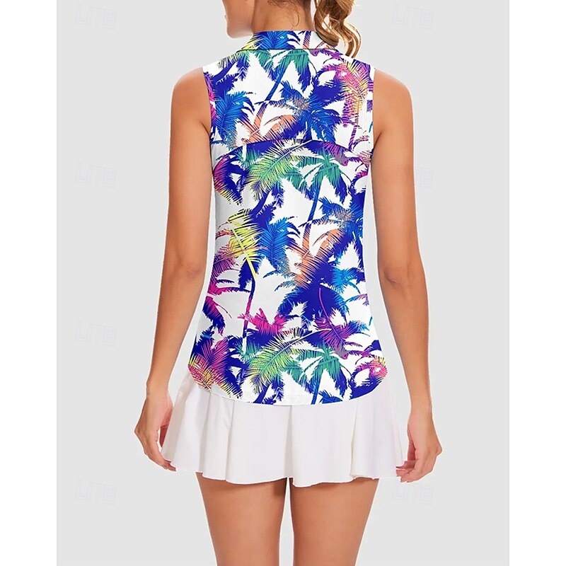 Women's Tropical Tennis Shirt Sleeveless Print UPF50+ Quick Dry Tennis Golf Outdoor Exercise Zip Collar Tee Tshirt Top Blue Tennis Clothing3