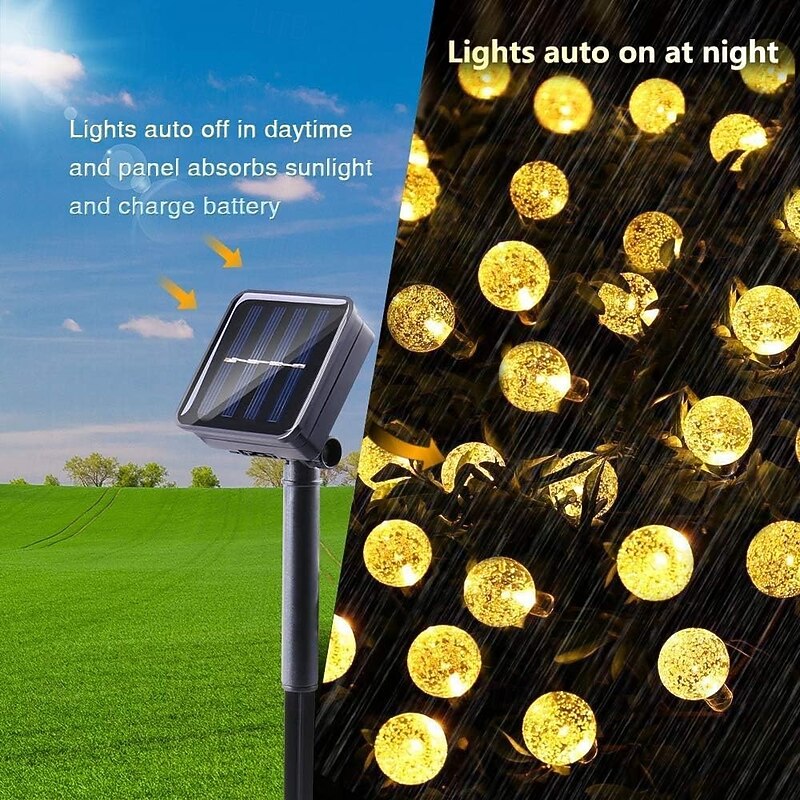 1 Pc Outdoor Solar String Lights Waterproof Bubble Ball Light 12M-100 LED Beads Courtyard Garden Lawn Terrace Balcony Villa Halloween Christmas Festival Wedding Decoration Light String 8 Functions4