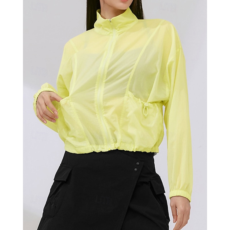 Women's Solid Colored Tennis Sports Jacket Long Sleeve Drawstring Zipper Pocket Quick Dry Breathable Tennis Golf Pickleball Stand Collar Jacket White Yellow Pink Tennis Clothing2