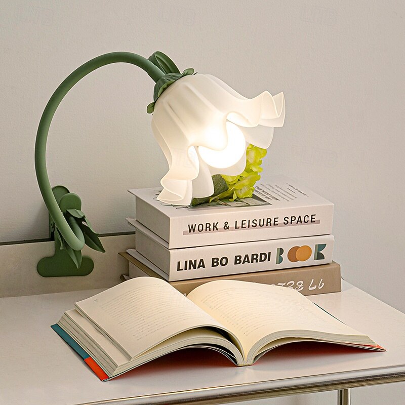 Flower Lantern Modern Lily Flower Blown Glass Table Lamp Bedside Night Light  USB Fairy Light for Bedroom Living Room E27 Lamp Base