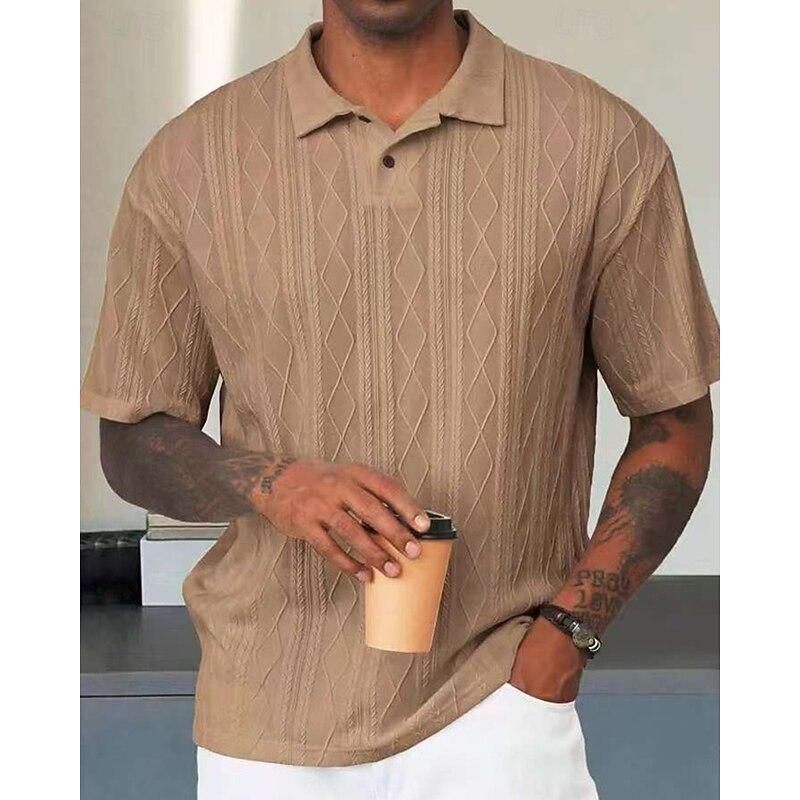 Men's Golf Shirt Golf Polos Shirts Work Casual Lapel Short Sleeve Basic Modern Plain Buttons Jacquard Summer Regular Fit Black White Blue Khaki Army Green Gray Golf Shirt2