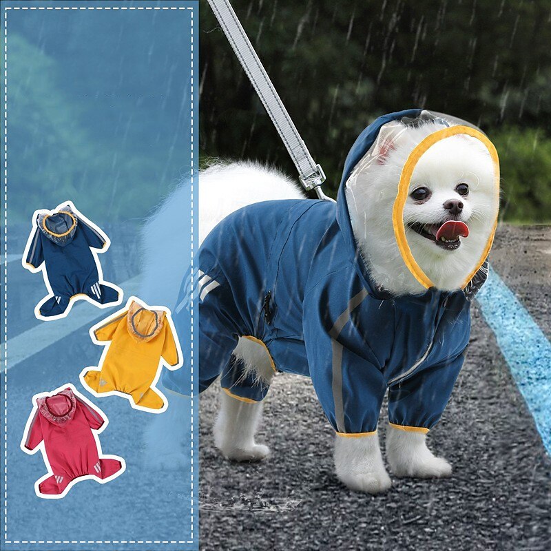 Dog RaincoatWaterproof Rain Poncho with Hoodie High Reflective Pet Rain Jacket with Leash Hole for Small Medium and Large Dogs4