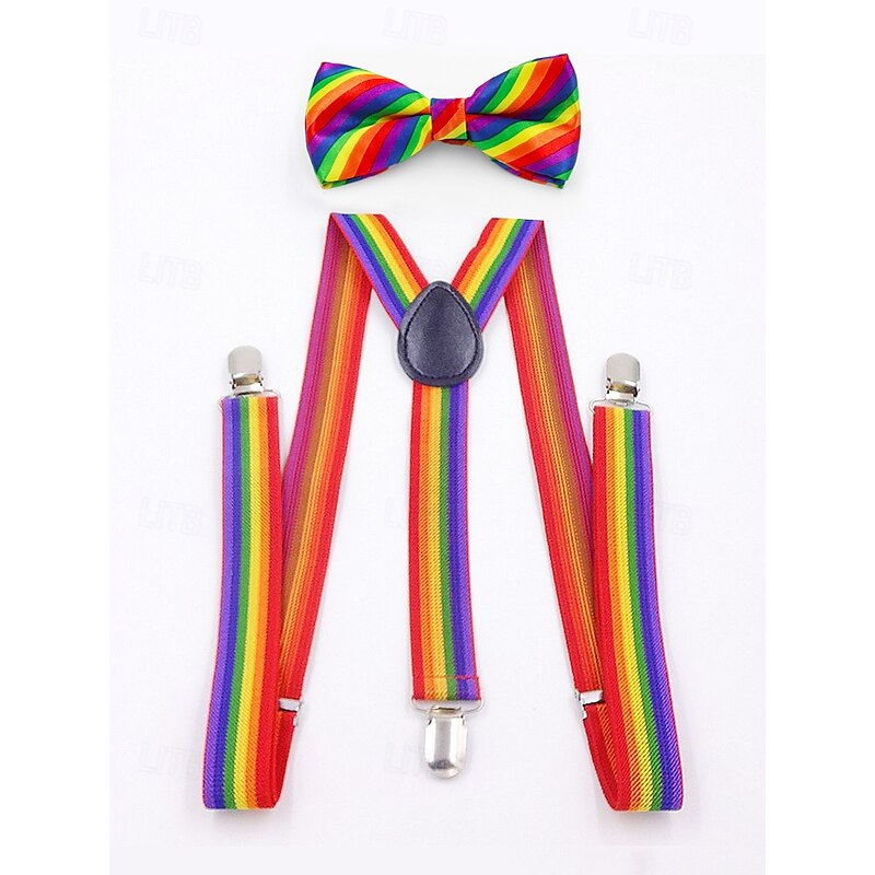 Rainbow Bow Tie and Suspenders Set – Adjustable Elastic Accessories for Men and Women, Vibrant Pride Outfit for LGBT Festivals, Parades, Parties & Themed Events3