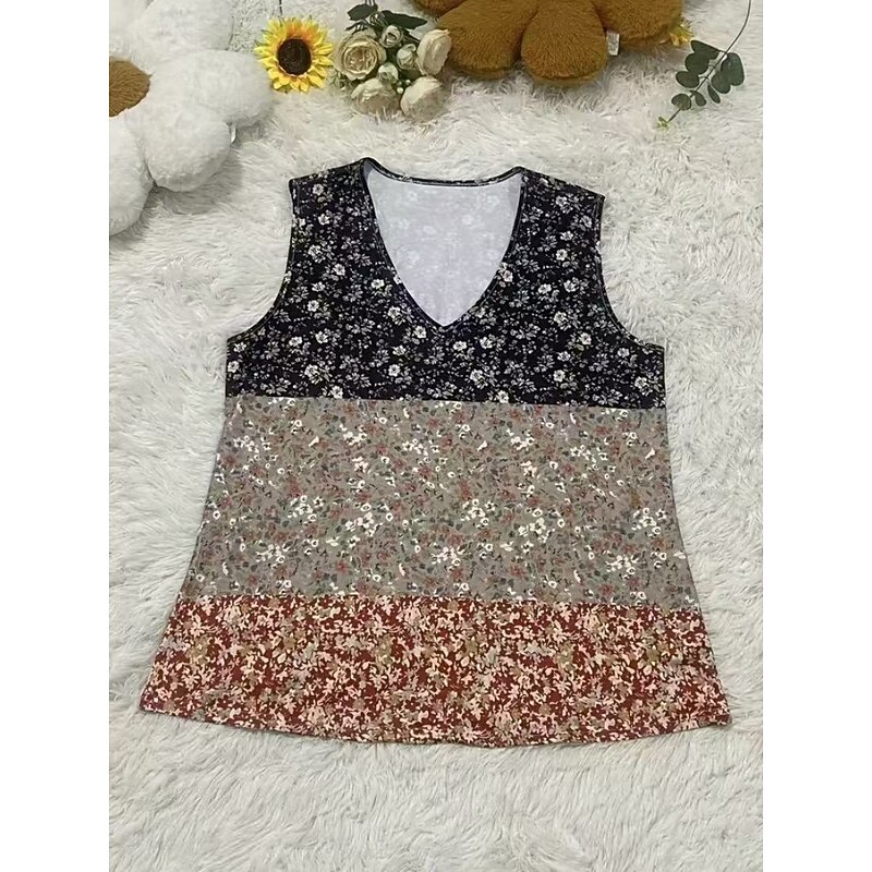 Women's Tank Top Camisole Tank Top Floral Bohemia Ethnic Sleeveless V Neck Regular Tops Daily Holiday Print Royal Blue Blue Camel Fuchsia Green Summer3